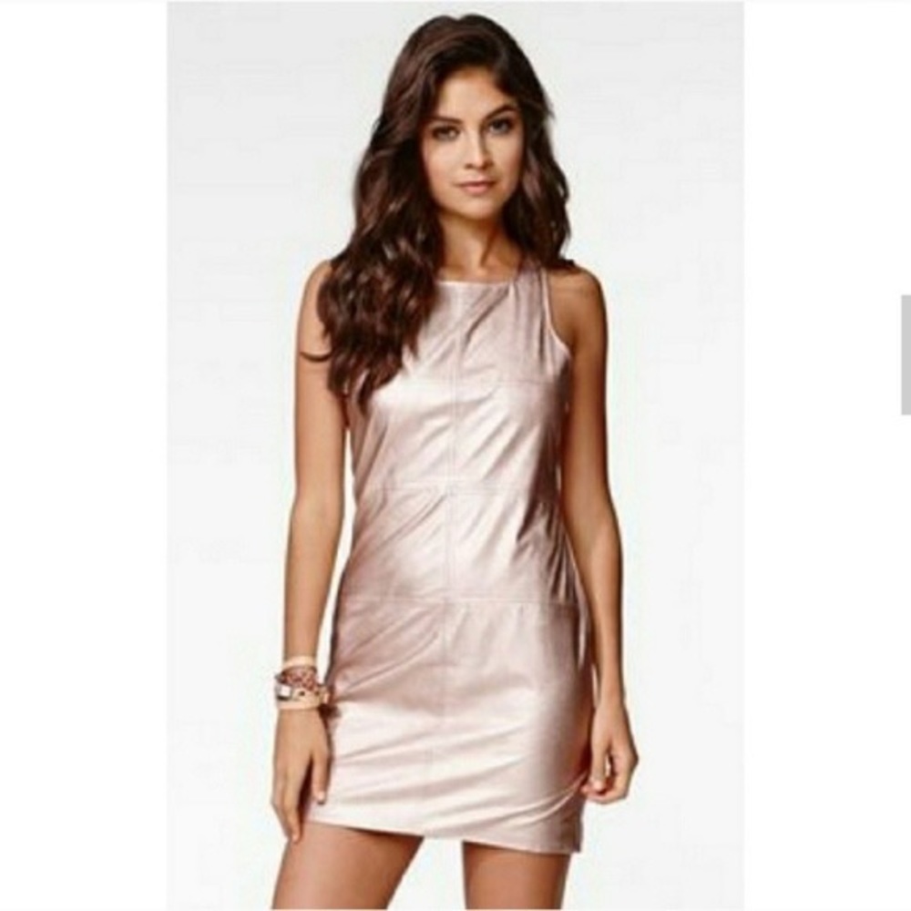 MinkPink rose gold pink leather dress